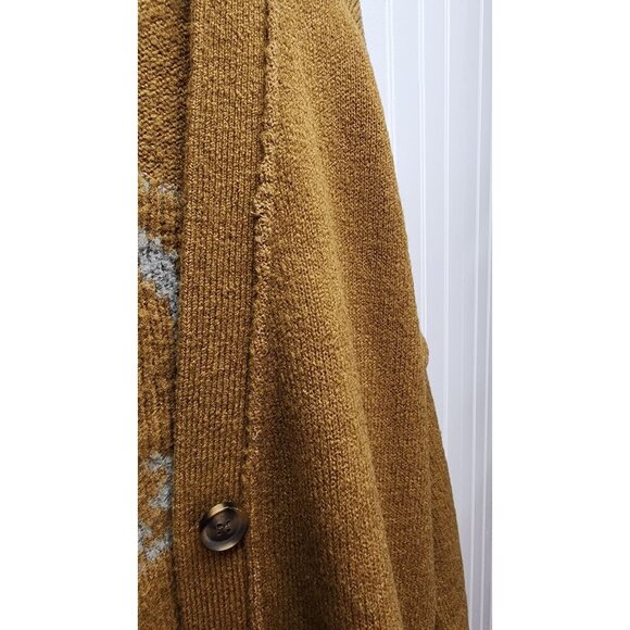 Two-Tone Brown & Gray Skull Graphic Cardigan Sweater Button Front Long Sleeve Ov - Picture 9 of 14